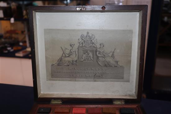 A 19th century birds eye yew artists paint box by R.Ackermann